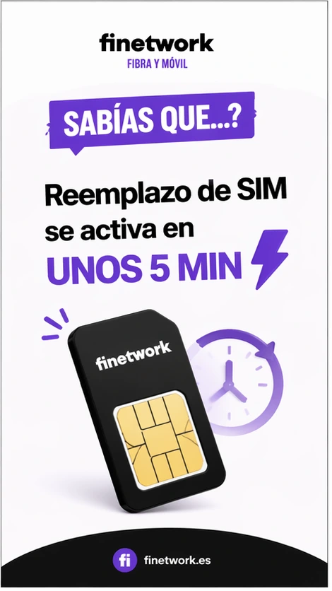 Tarjeta SIM de Finetwork con mensaje ‘reemplazo de SIM se activa en unos 5 min