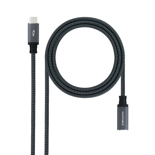 Nanocable Cable Prolongador USB-C 3.2 Macho a USB-C 3.2 Hembra - Gen2x2 20Gbp - 100W 5A - 4K 60Hz -