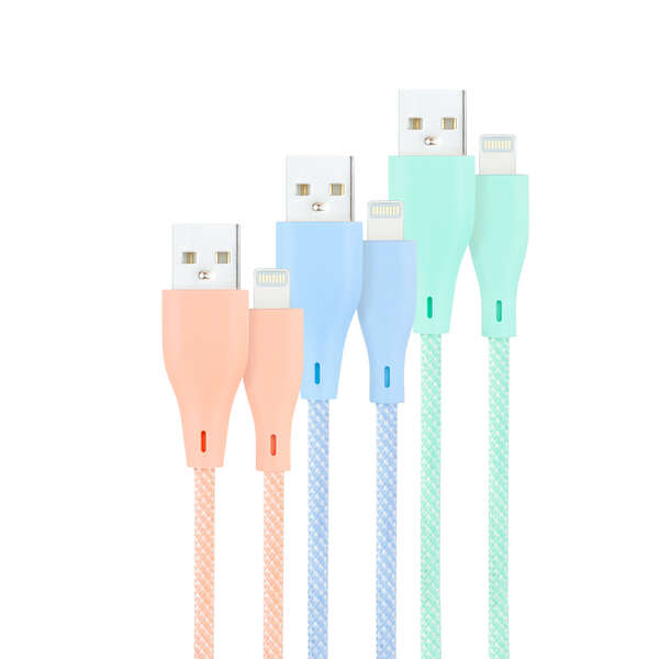 [10.10.0401-CO1] Nanocable Pack de 3 Cables Mallados USB-A Macho a Lightning Macho - Longitud 1m - Colores Pastel Ros