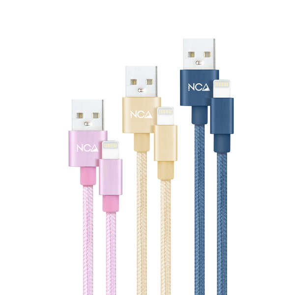 [10.10.0401-CO2] Nanocable Pack de 3 Cables Mallados USB-A Macho a Lightning Macho - Longitud 1m - Colores Rosa, Dora