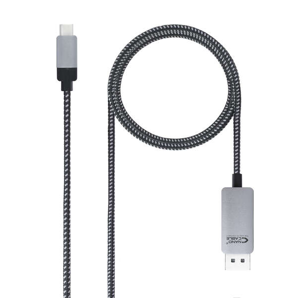 [10.15.5002] Nanocable Cable Conversor USB-C Macho a DisplayPort Macho 1.80m - Color Negro/Plata