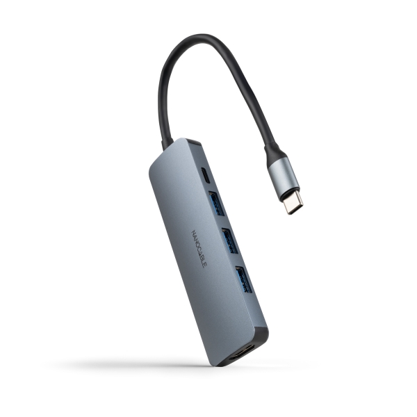 Nanocable HUB USB-C 5 en 1 - Conversor USB-C 3.1 a 3 x USB-A 3.0 + USB-C PD 100W + HDMI - Aluminio -