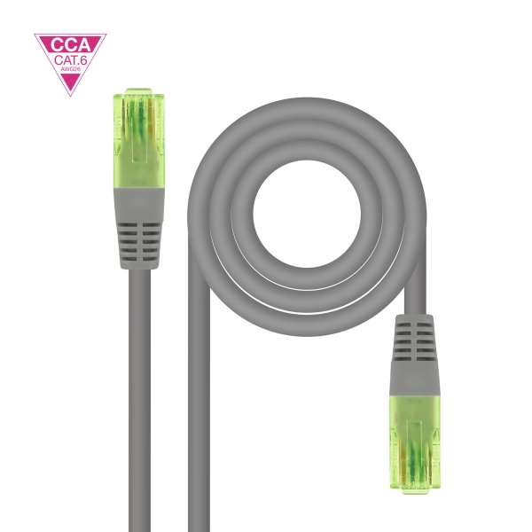 Nanocable Cable Red Latiguillo Cat.6 UTP AWG26 CCA - Longitud 0.25m - Color Gris