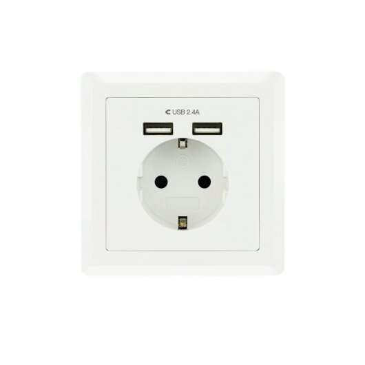 [10.35.0010] Nanocable Roseta Base de Enchufe de Pared Empotrable Tipo Schuko con 2 Tomas USB 2.4A - Color Blanco