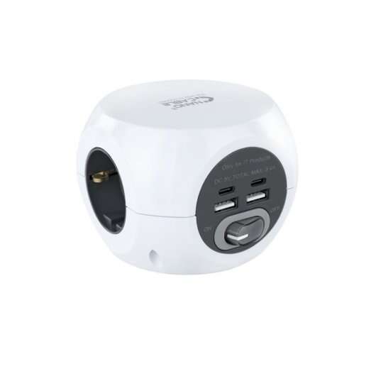 [10.37.0001] Nanocable Base de 3 Enchufes Tipo F + 2x USB-A y 2x USB-C con Interruptor - Cable de 1.40m