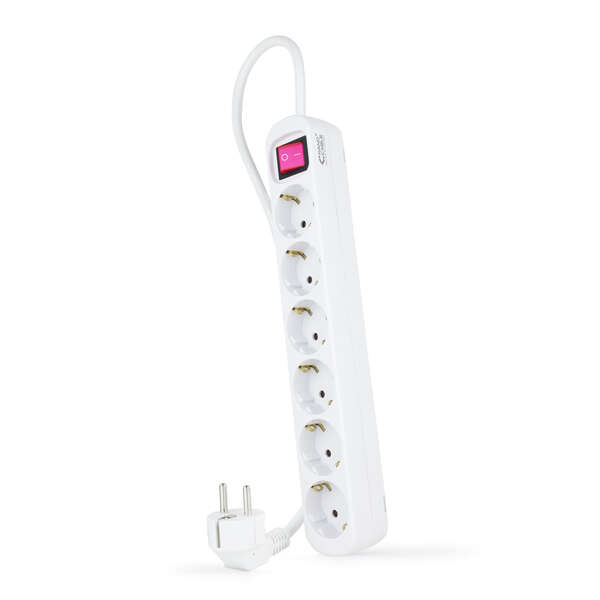 [10.37.0006] Nanocable Regleta de Proteccion con 6 Shuckos - Cable de 1.40m - Interruptor On/Off - Color Blanco