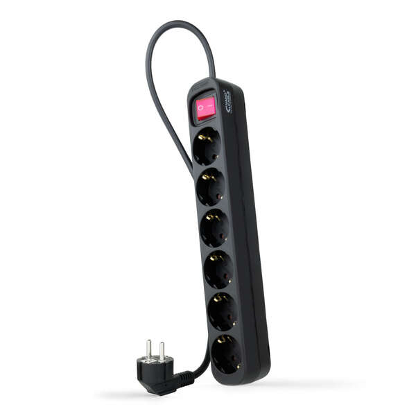 [10.37.0006-BK] Nanocable Regleta de Proteccion con 6 Shuckos - Cable de 1.40m - Interruptor On/Off - Color Negro