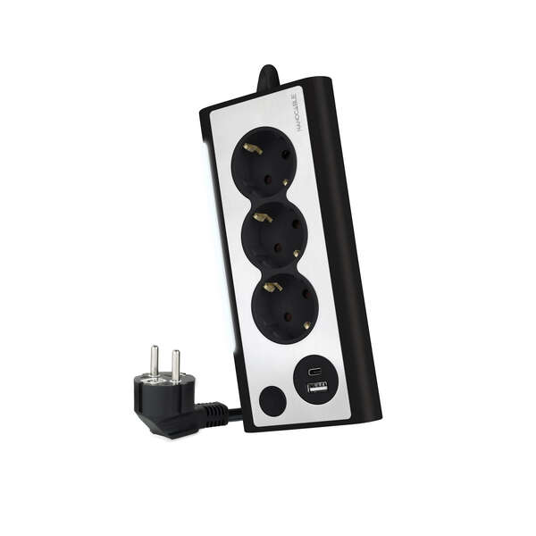 Nanocable Regleta de Sobremesa con 3x Shuckos, 1x USB-C y 1x USB-A - Iluminacion LED con Interruptor