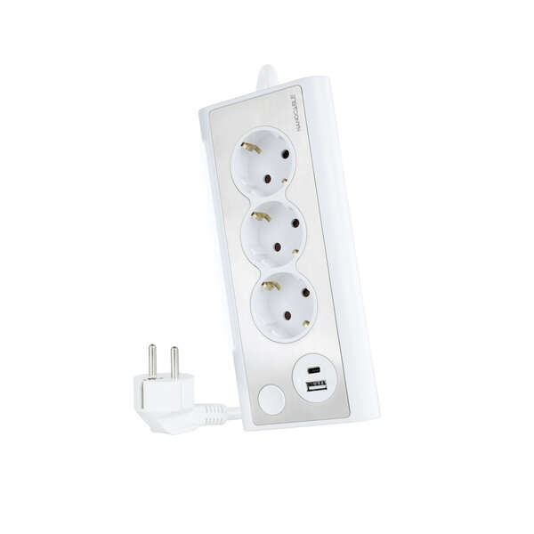 [10.37.0013-W] Nanocable Regleta de Sobremesa con 3x Shuckos, 1x USB-C y 1x USB-A - Iluminacion LED con Interruptor