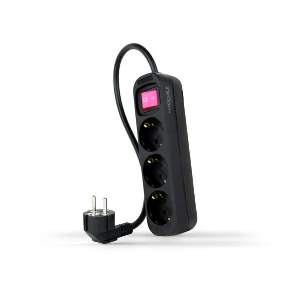 [10.38.0003-BK] Nanocable Regleta 3 Tomas Interruptor 1.4m - Color Negro