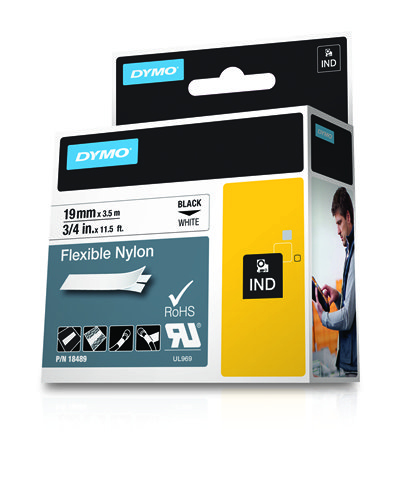 [18489] Dymo Rhino ID1-19 Cinta de Etiquetas Original para Rotuladora - Texto Negro sobre Fondo Blanco - Anc