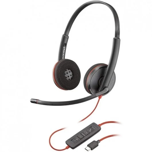 Plantronics/Poly Blackwire C3220 USB-C Auriculares con Microfono - Almohadillas Acolchadas - Control