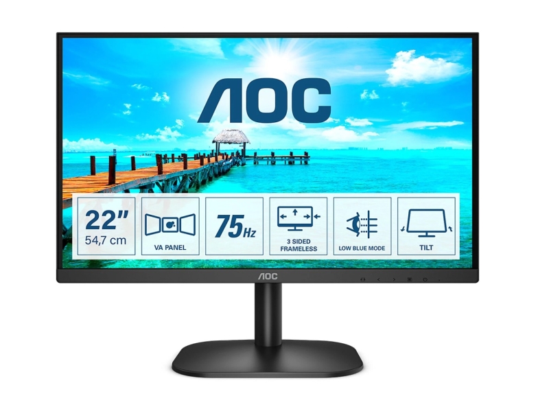 [22B2H/EU] AOC Monitor 21.5" WLED FullHD 75Hz - Angulo de Vision 178° - HDMI, VGA, Audio - Montaje VESA 100x100