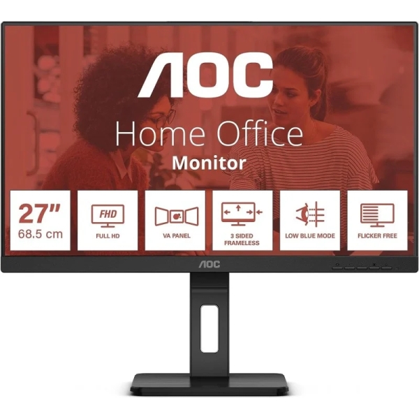 [27E3QAF] AOC Monitor 27" LED IPS FullHD 1080p 75Hz - Respuesta 4ms - Ajuste de Altura - Angulo de Vision 178°