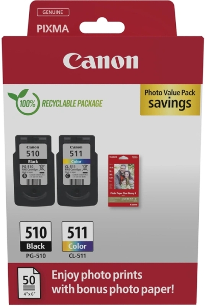 Canon PG-510/CL-511 Multipack de 2 Cartuchos de Tinta Originales + 50 Hojas de Papel Fotografico - 2