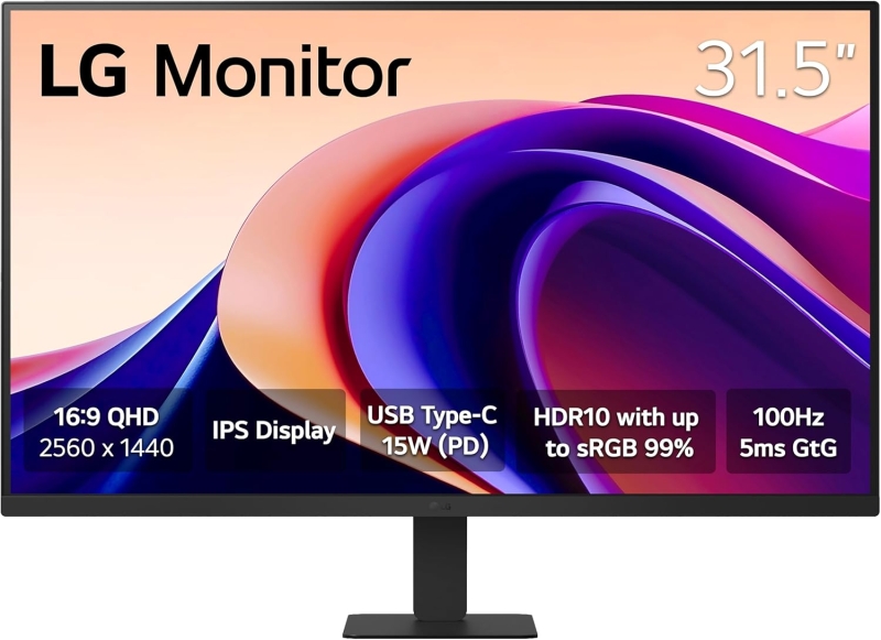 LG Monitor LED 31.5" IPS QHD HDR10 100Hz - Respuesta 5ms - Angulo de Vision 178º - 16:9 - HDMI, USB-