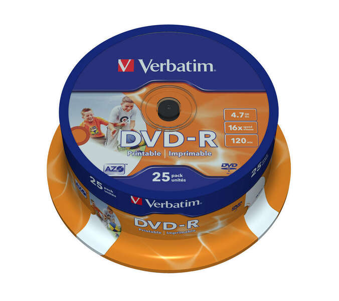 [43538] Verbatim DVD-R Printables 16x 4.7GB (Tarrina 25 Uds)