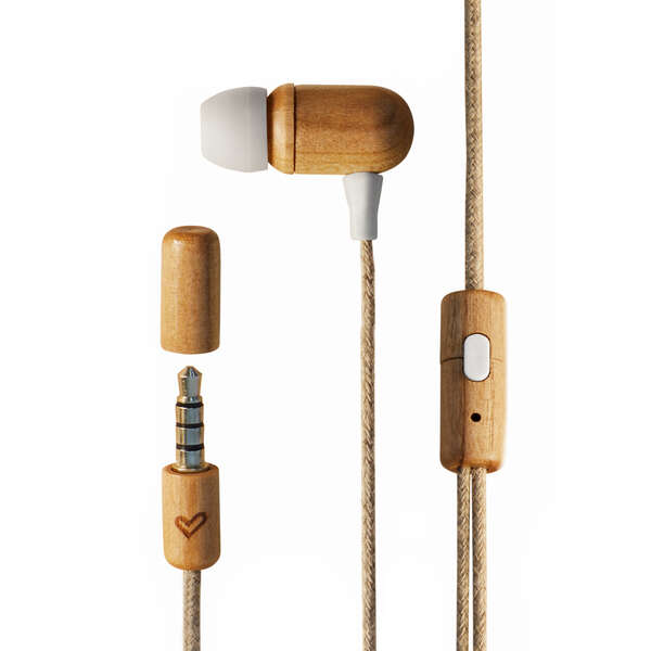 Energy Sistem Auriculares Eco CherryWood - Mini Jack - Madera Sostenible - Cable de Cañamo - Microfo