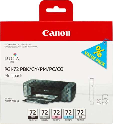 Canon PGI72 Pack de 5 Cartuchos de Tinta Originales - Negro Photo, Gris, Magenta Photo, Cyan Photo,