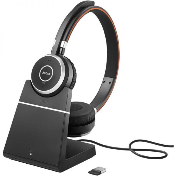 Jabra Evolve 65 SE Stereo UC Auriculares con Microfono Bluetooth + Soporte de Carga USB-A - Cancelac