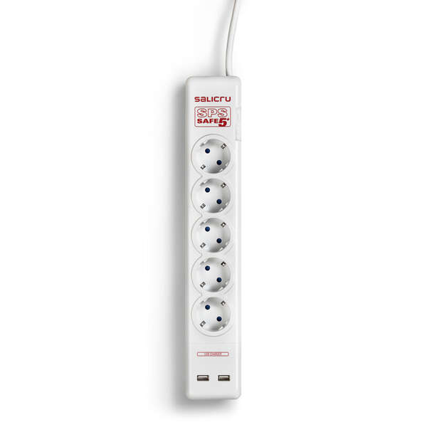 [680BA000002] Salicru Regleta SPS SAFE 5+ Protectores Electricos Activos de Ultima Generacion - 5 Tomas Schuko - C