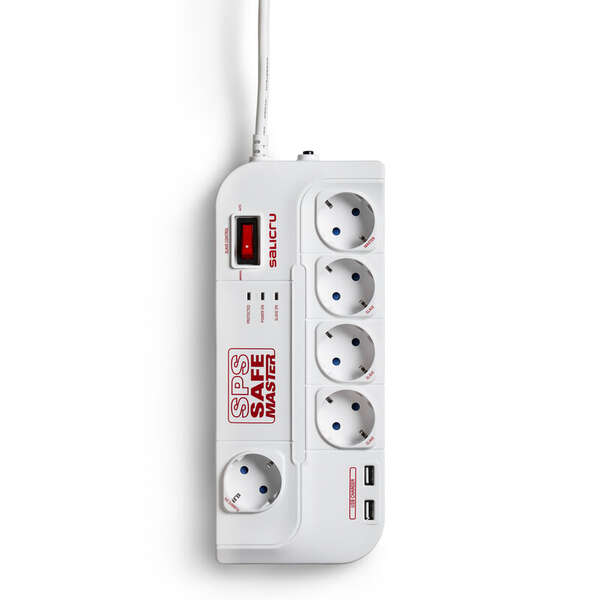 [680BA000005] Salicru Regleta SPS SAFE Master Protectores Electricos Activos de Ultima Generacion - 5 Tomas Schuko