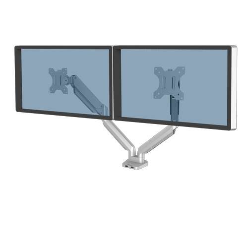 Fellowes Platinum Series Brazo para Monitor Doble - Hasta 27" y 9kg - 2 Puertos USB - Ajustable con