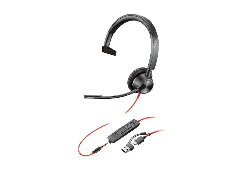 Plantronics/Poly Blackwire C3315 3,5mm y USB-C Auricular Monoaural con Microfono - Almohadilla Acolc