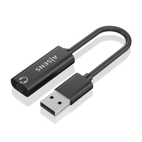 [A106-0770] Aisens Conversor USB-A a Audio 48KHz - USB-A/M-JACK 3.5/H - 10cm - Color Negro