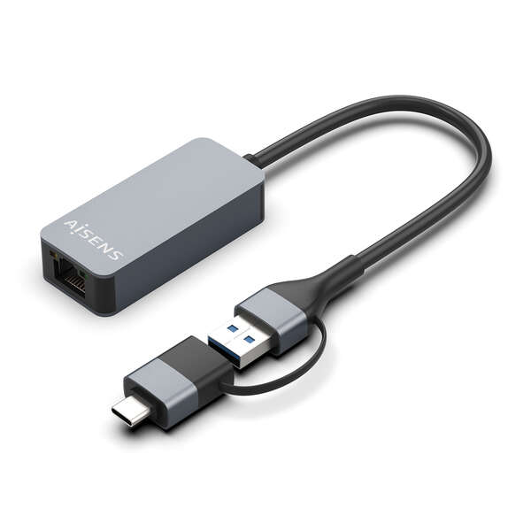 [A109-0710] Aisens Conversor USB3.2 Gen1 USB-A+USB-C a Ethernet 2.5G 10/100/1000/2500 MBPS - 15cm - Color Gris
