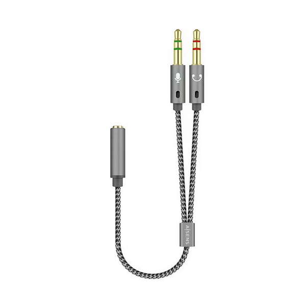 [A128-0417] Aisens Cable Adaptador Audio JACK 3.5 4 Pines/H-2xJACK 3.5 3 Pines/M - 25cm - Color Gris