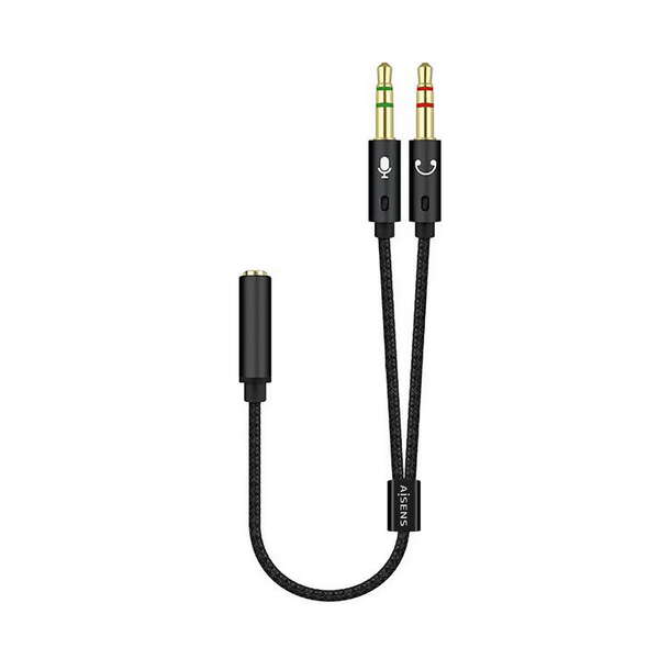 [A128-0418] Aisens Cable Adaptador Audio JACK 3.5 4 Pines/H-2xJACK 3.5 3 Pines/M - 25cm - Color Negro