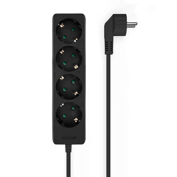 [A154-0534] Aisens Regleta Multiple de 4 Tomas sin Interruptor con Cable 3×1.5mm2 - 1.4m - Color Negro