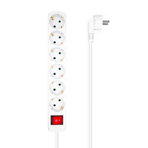 [A154-0535] Aisens Regleta Multiple de 6 Tomas con Interruptor con Cable 3×1.5mm2 - 1.4m - Color Blanco