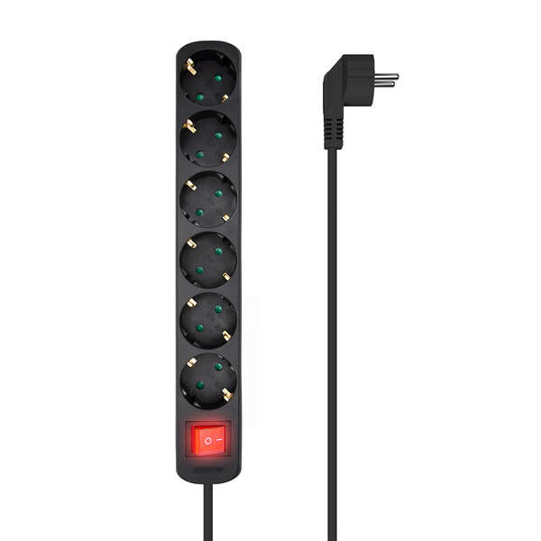 [A154-0536] Aisens Regleta Multiple de 6 Tomas con Interruptor con Cable 3×1.5mm2 - 1.4m - Color Negro
