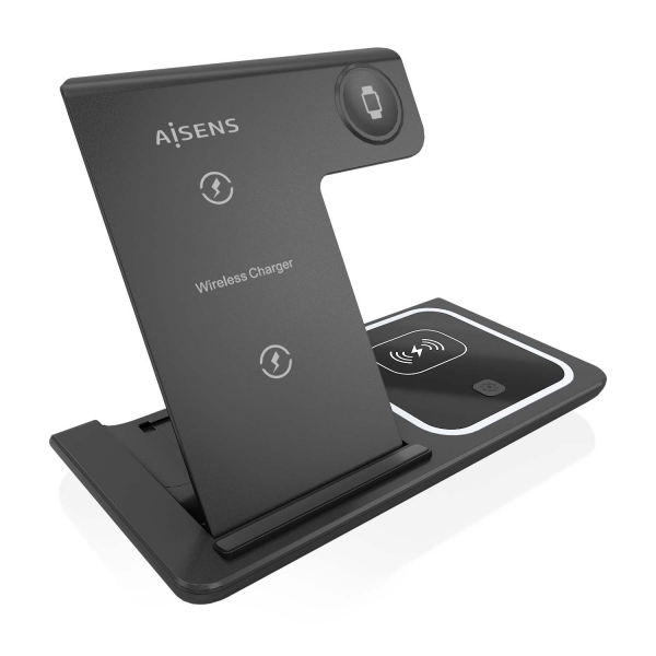 Aisens Cargador Inalambrico USB-C 3 en 1 de 15W para Movil - Apple Watch - Ariculares con Estuche de