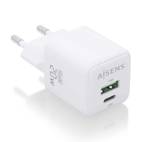 [ASCH-20W2P010-W] Aisens Cargador Gan 20W - 1xUSB-C PD3.0 QC4.0 - 1xUSB-A QC3.0 - Color Blanco