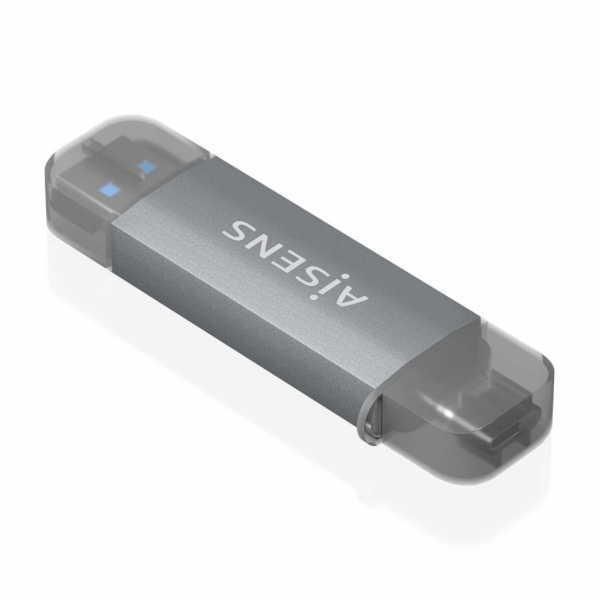 [ASCR-2AC08-GR] Aisens Lector de Tarjetas USB-C y USB-A - Compatible con SD, Micro SD, MMC, RS-MMC - Soporta USB 3.1