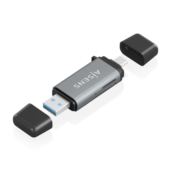 [ASCR-2AC11-GR] Aisens Lector de Tarjetas USB-A y USB-C 3.1 Gen1 - Compatible con SD, Micro SD, MMC, RS-MMC, MMC Mic