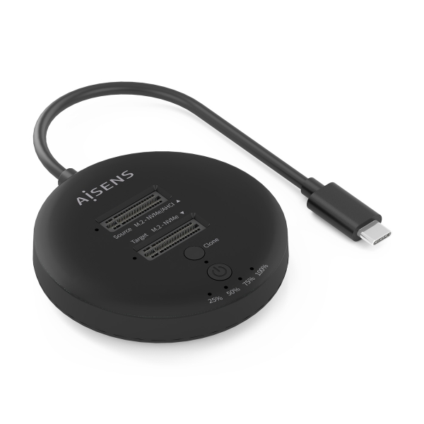 [ASDS-2M2N05-BK] Aisens ASDS-2M2N05 Estacion de Docking de Doble Bahia M.2 NVME a USB-C 3.2 Gen2x2 - Clone - Color Ne