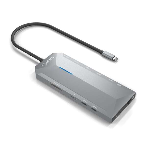 [ASUC-12P005-GR] Aisens USB-C Dock 12 En 1 - USB-C a 2xHDMI - 1xRJ45 - 3xUSB-A - 2xUSB-C - 1xUSB-C PD - 1xAudio - 1xS
