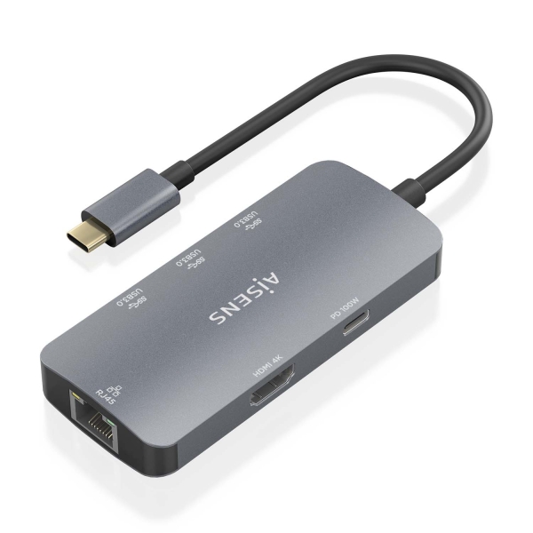[ASUC-6P019-GR] Aisens USB-C Dock 6 en 1 - USB-C a 1xHDMI - 1xRJ45 - 3xUSB-A - 1xUSB-C PD - 15cm - Color Gris