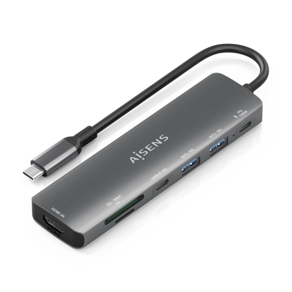 [ASUC-7P026-GR] Aisens USB-C Dock 7 en 1 - USB-C a 1xHDMI - 2xUSB-A - 1xUSB-C - 1xUSB-C 100W - 1xSD - 1xMicroSD - 15