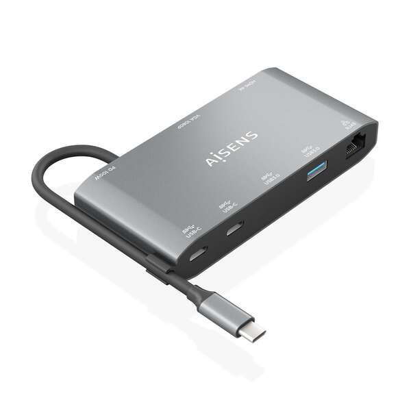 [ASUC-8P010-GR] Aisens USB-C Dock 8 en 1 - USB-C a 1xHDMI - 1xVGA - 1xRJ45 - 2xUSB-A - 2xUSB-C 5G - 1xUSB-C PD - 20c