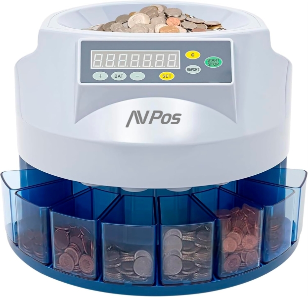 [AVP-CCM6] AVPos Contador/Clasificador de Monedas  CCM6 - Monedas Desde 1 Centimo Hasta 2 Euros - Color Blanco/