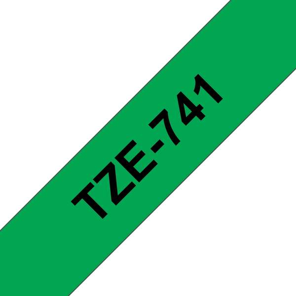 Brother TZe741 Cinta Laminada Generica de Etiquetas - Texto negro sobre fondo verde - Ancho 18mm x 8