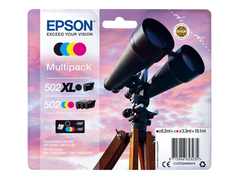 [C13T02W94010] Epson 502XL/502 Pack de 4 Cartuchos de Tinta Originales - C13T02W94010