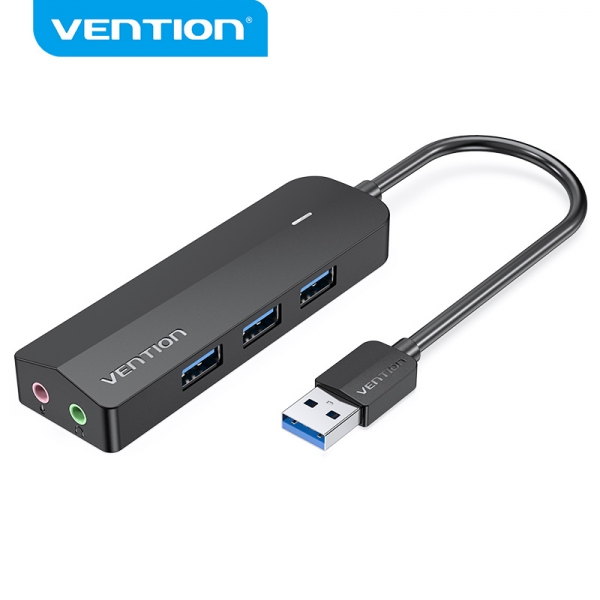 [CHIBB] Vention HUB 6 en 1 USB3.0 a 3xUSB3.0/Tarjeta de sonido/MicroUSB Powered - 0.15m - Color Negro