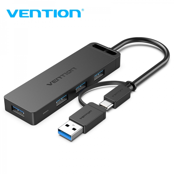 [CHTBB] Vention HUB 5 en 1 USB 3.0 y USB-C a 4xUSB/USB-C PD - 0.15m - Color Negro