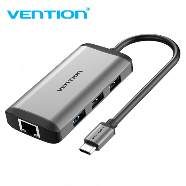 [CNCHB] Vention Docking Station 6 en 1 USB-C a HDMI 4K/3xUSB3.0/RJ45/PD87W - 0.15m - Color Gris